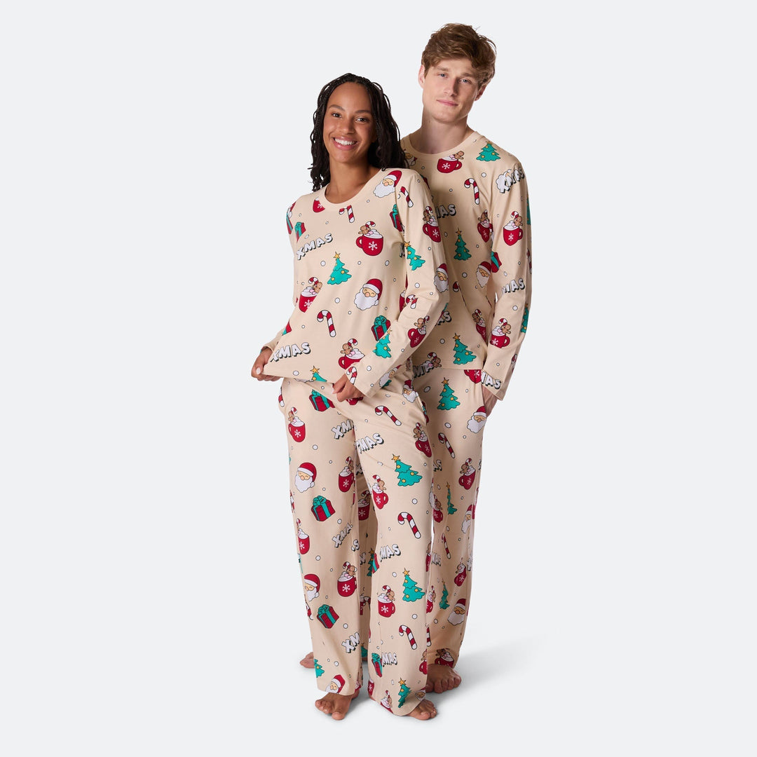 Beige xmas-joulupyjama naisille