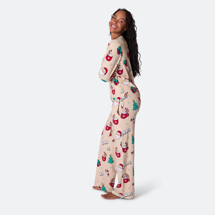 Beige xmas-joulupyjama naisille
