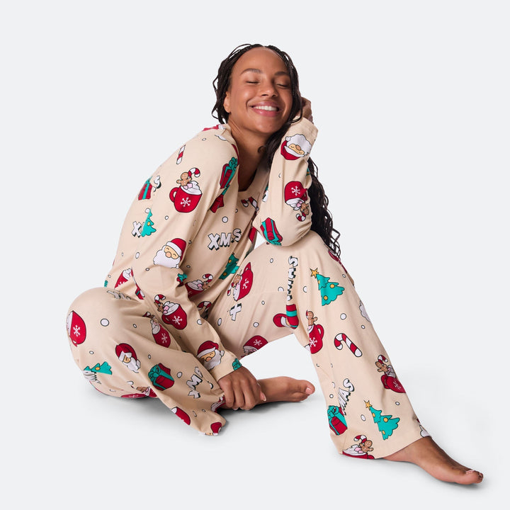 Beige xmas-joulupyjama naisille