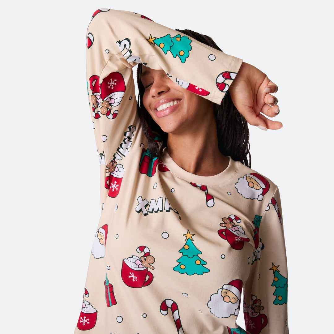 Beige xmas-joulupyjama naisille