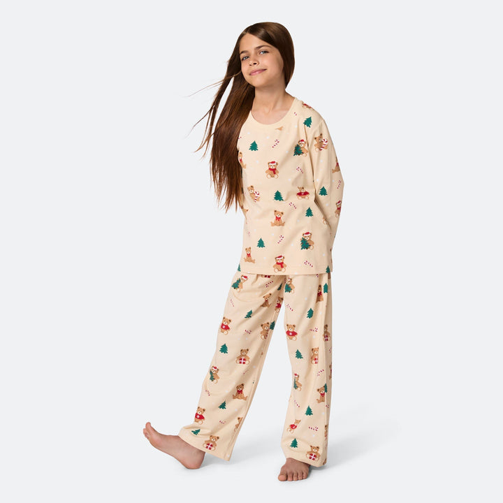 Beige nalle-joulupyjama lapsille