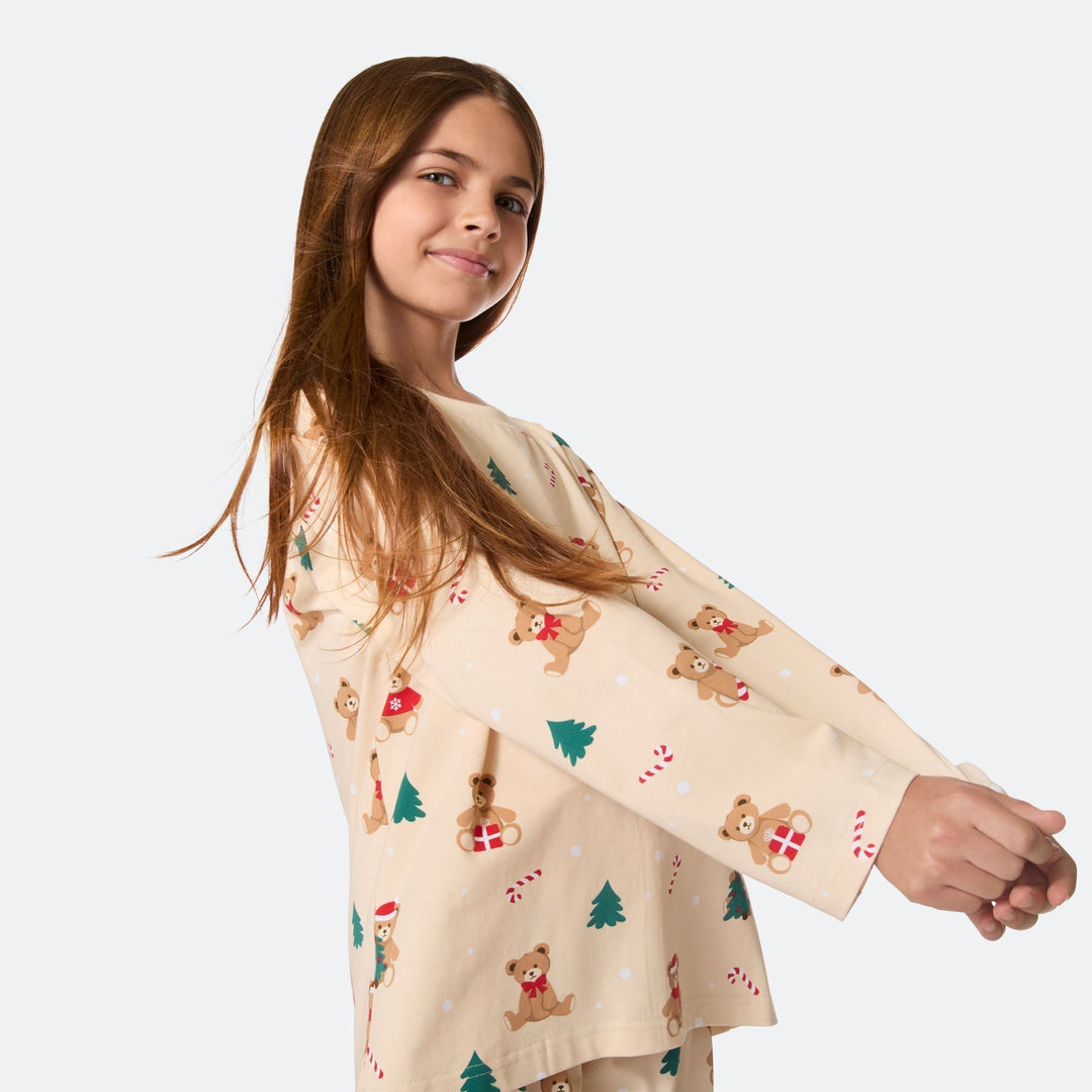 Beige nalle-joulupyjama lapsille