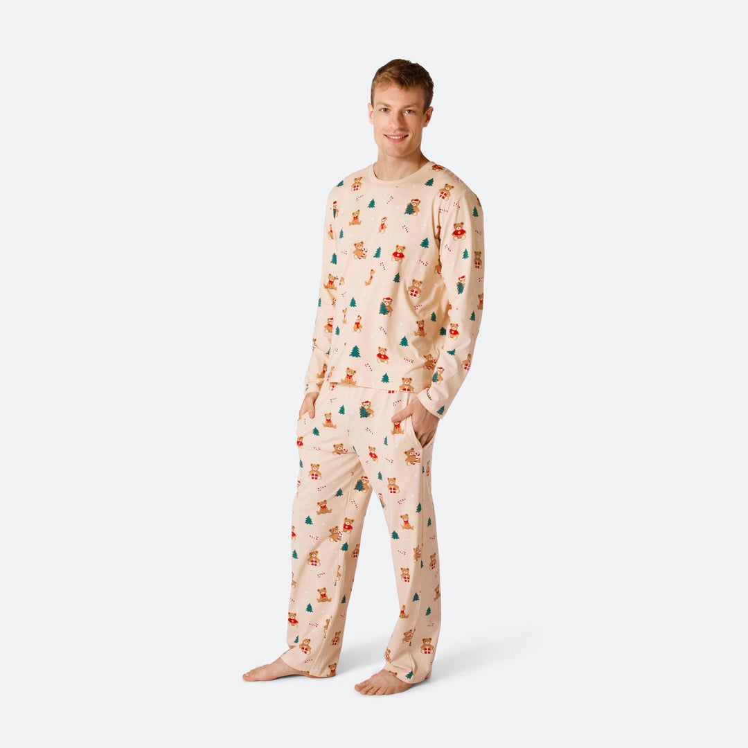 Beige nalle-joulupyjama miehille