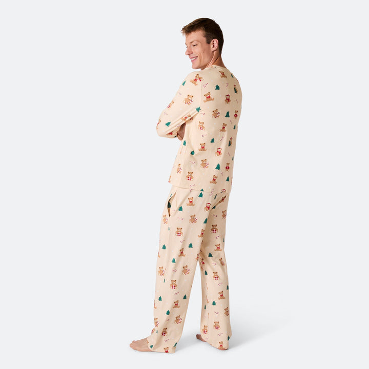 Beige nalle-joulupyjama miehille