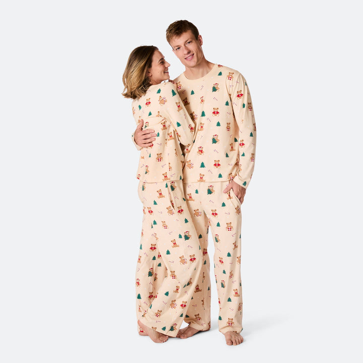 Beige nalle-joulupyjama miehille