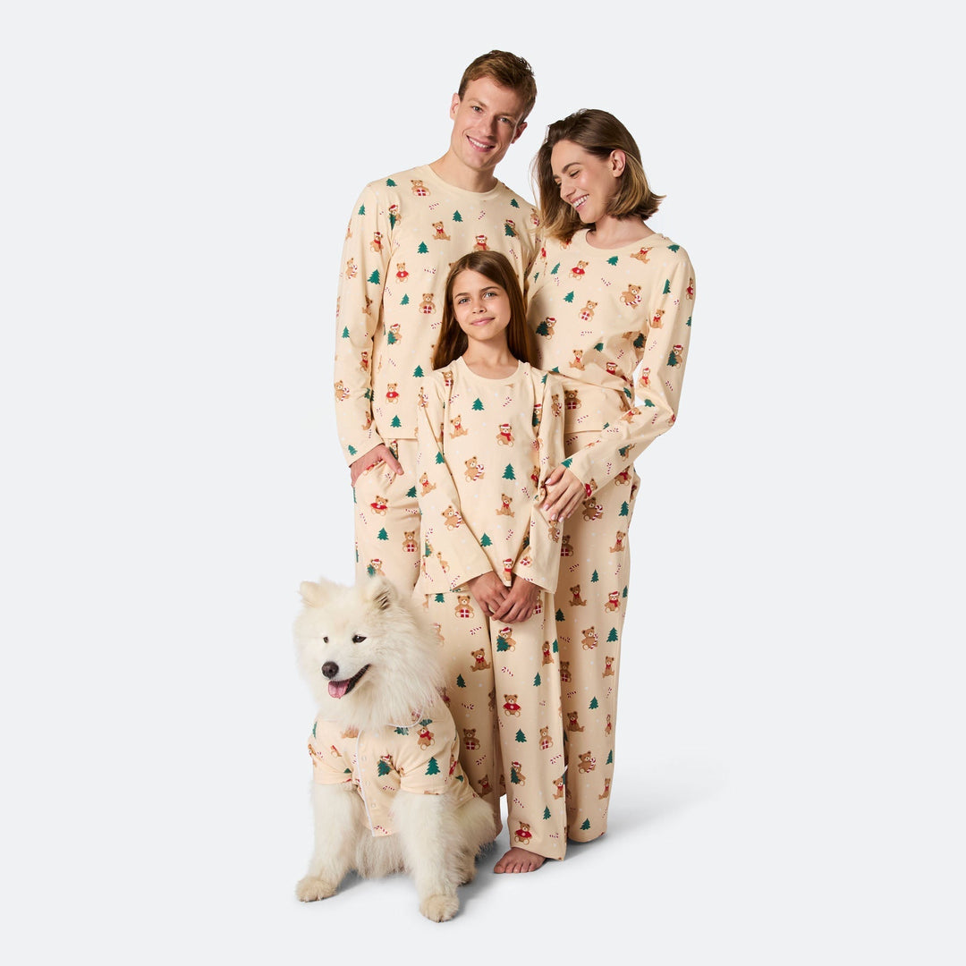 Beige nalle-joulupyjama lapsille