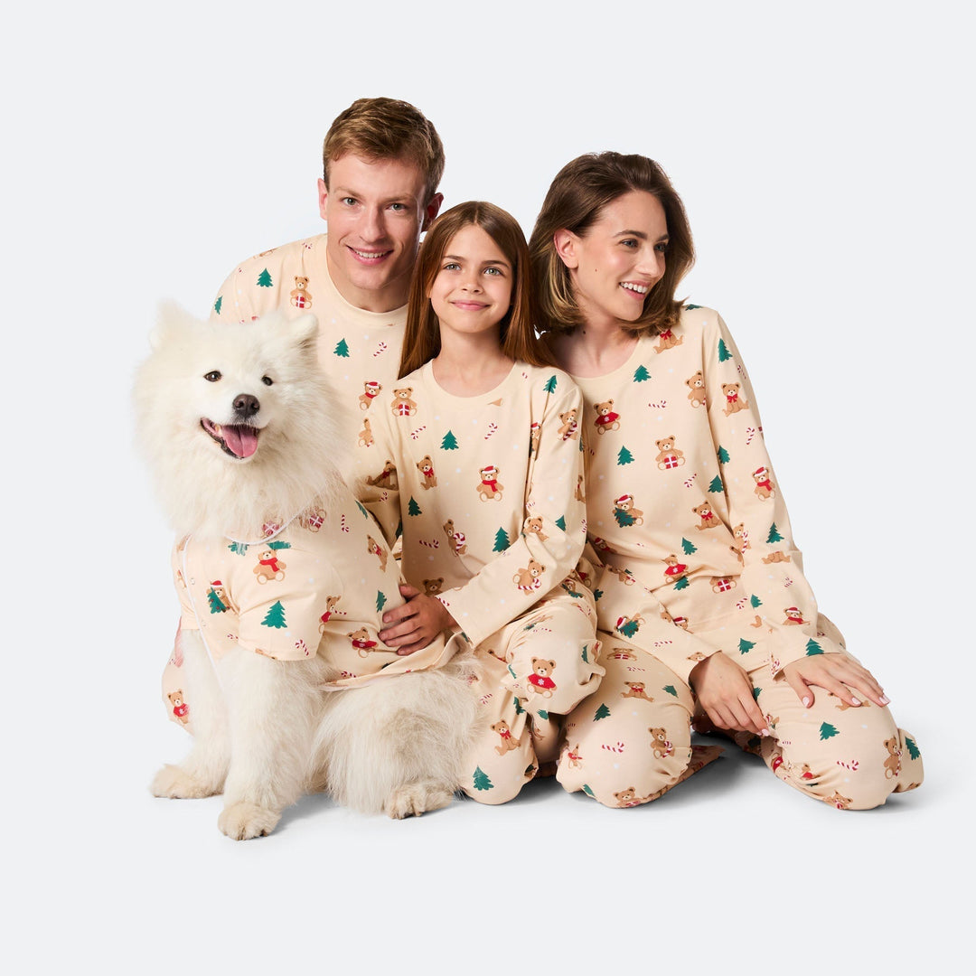 Beige nalle-joulupyjama lapsille