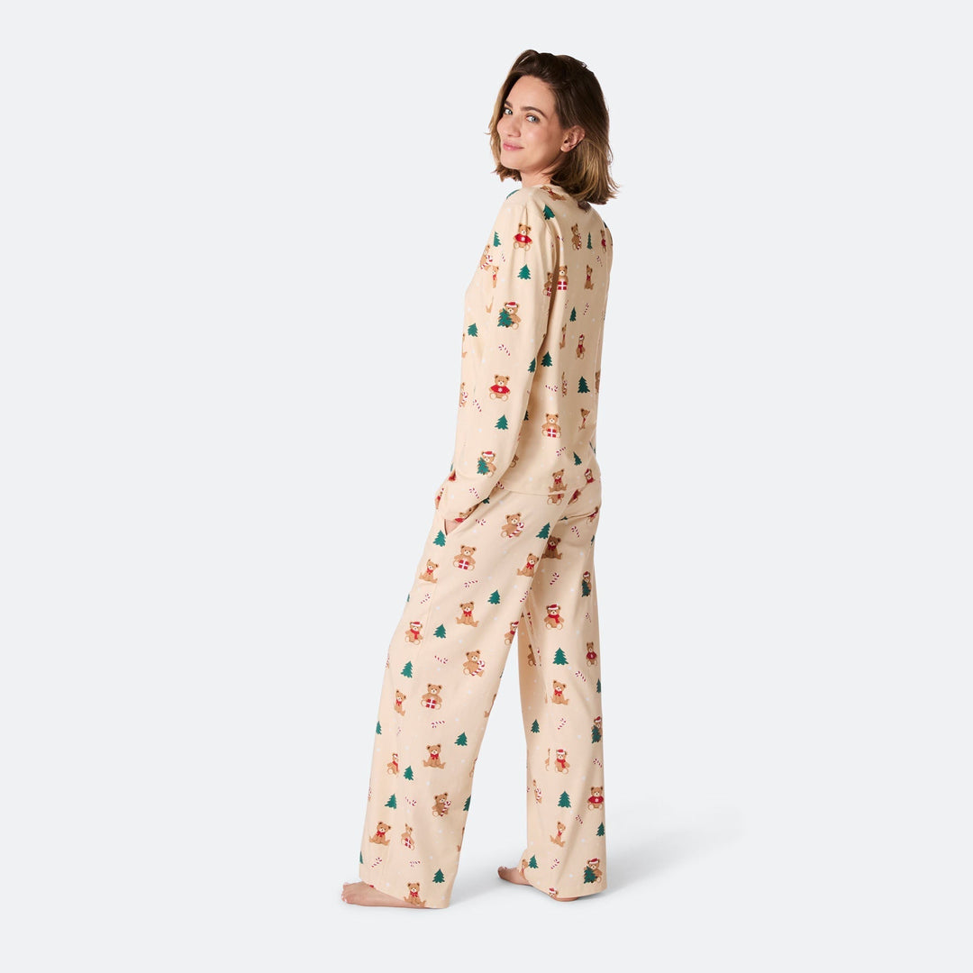 Beige nalle-joulupyjama naisille