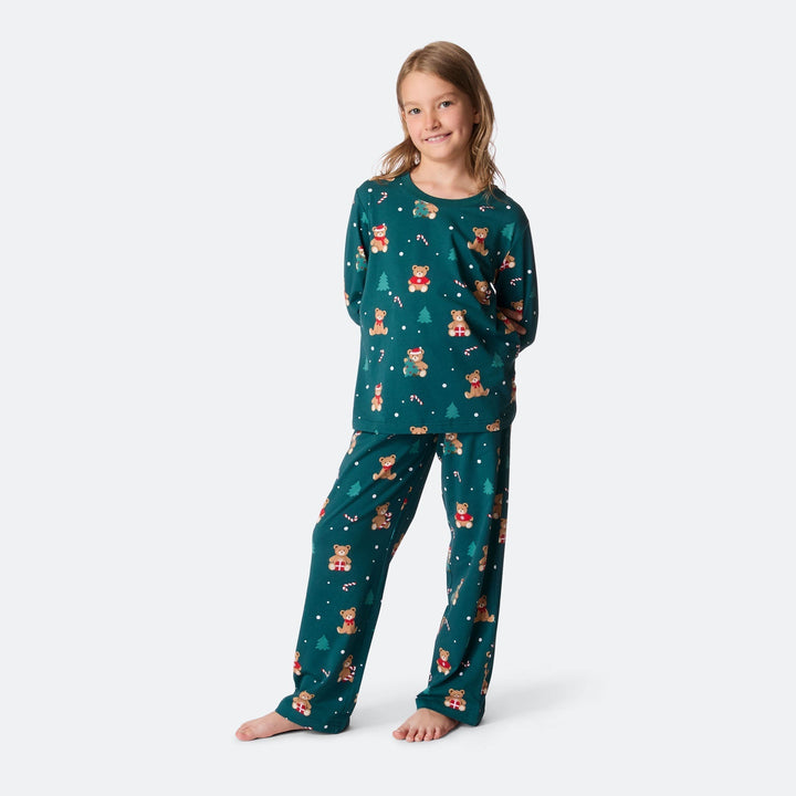 Vihreä nalle-joulupyjama lapsille