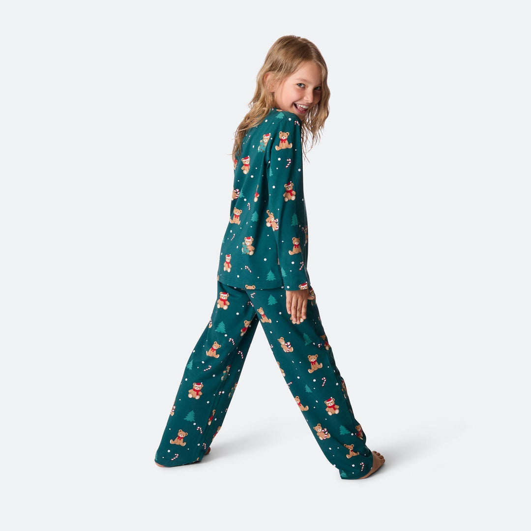 Vihreä nalle-joulupyjama lapsille