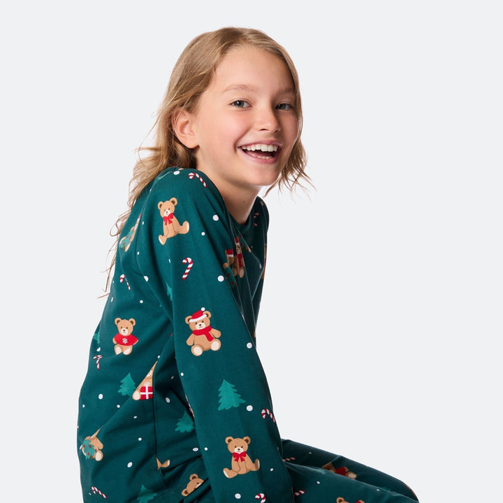 Vihreä nalle-joulupyjama lapsille
