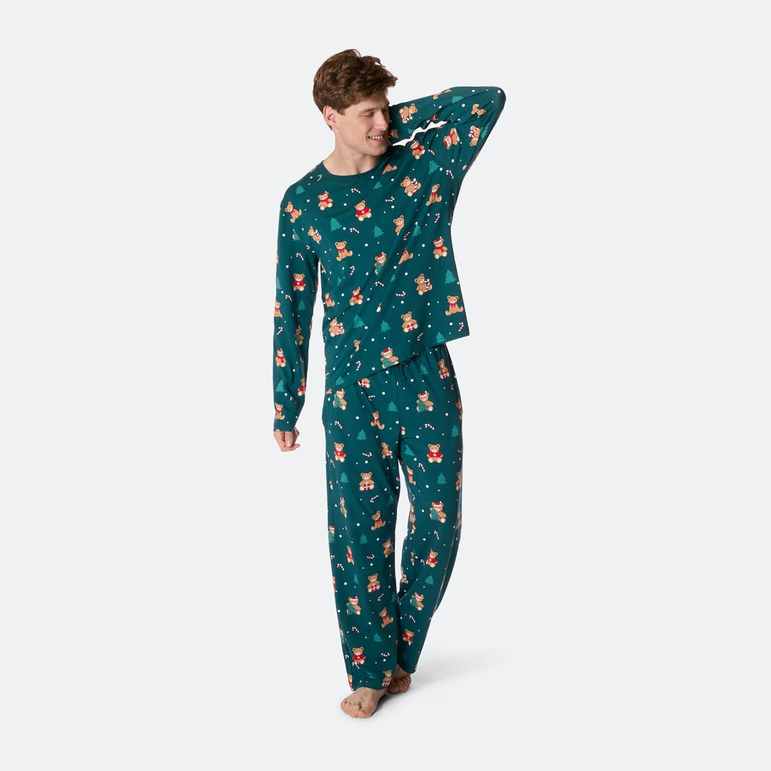 Vihreä nalle-joulupyjama miehille