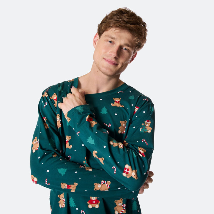 Vihreä nalle-joulupyjama miehille