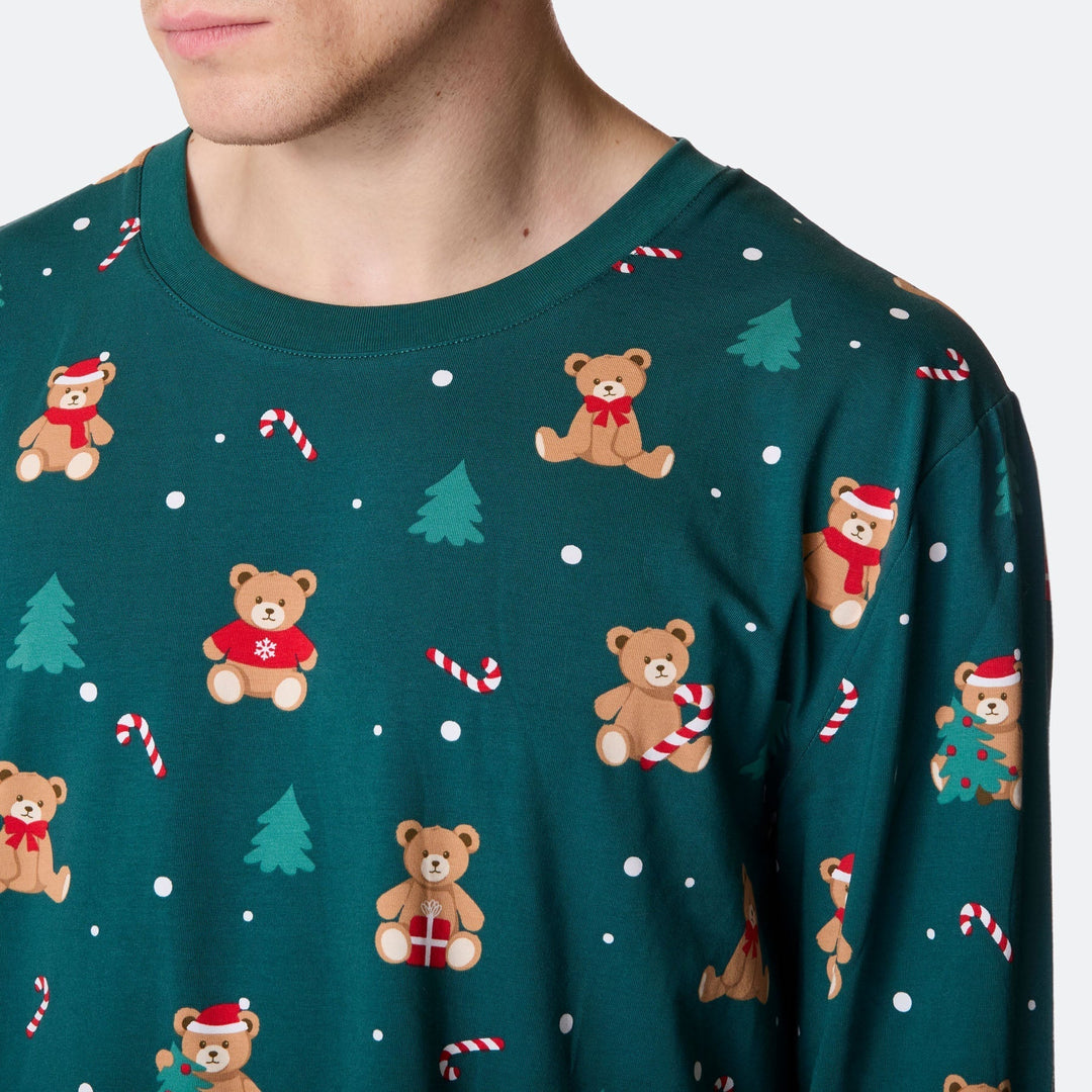 Vihreä nalle-joulupyjama miehille