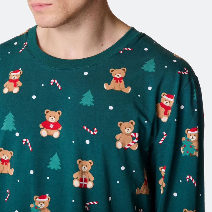 Vihreä nalle-joulupyjama miehille