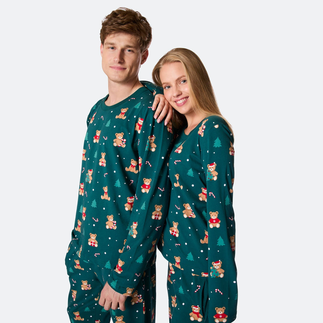 Vihreä nalle-joulupyjama miehille