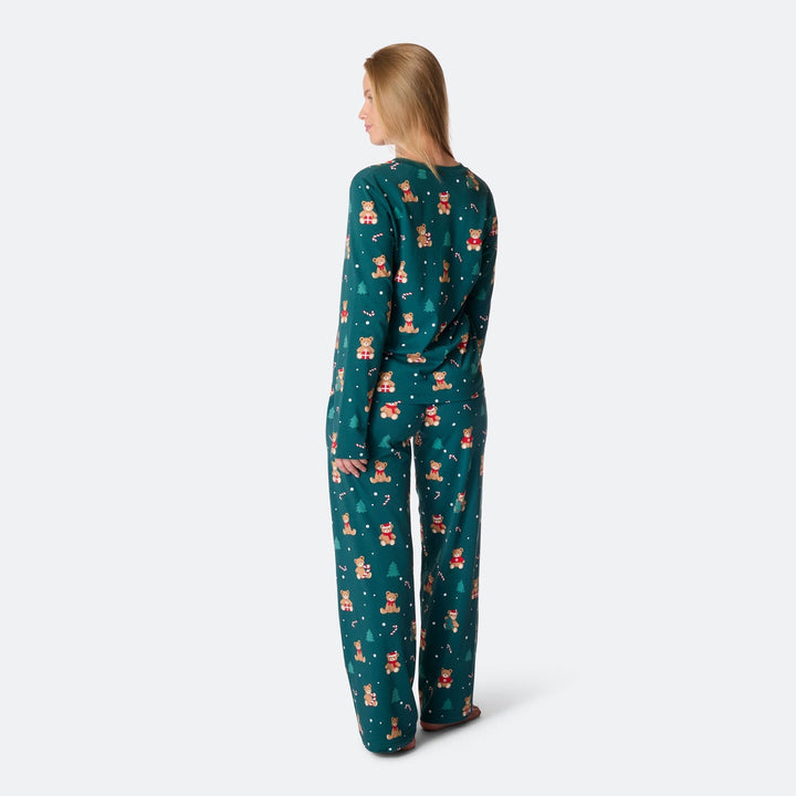 Vihreä nalle-joulupyjama naisille