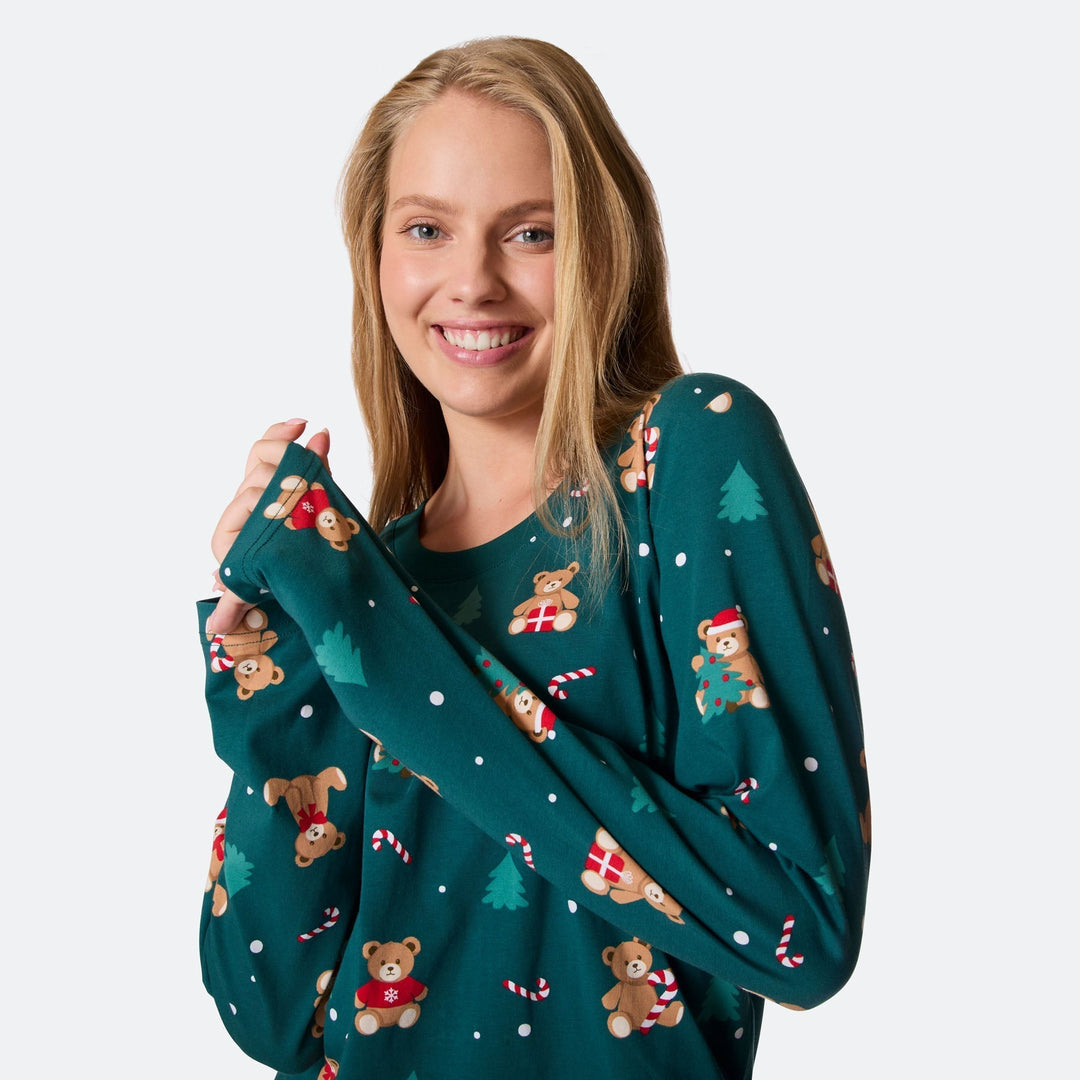 Vihreä nalle-joulupyjama naisille