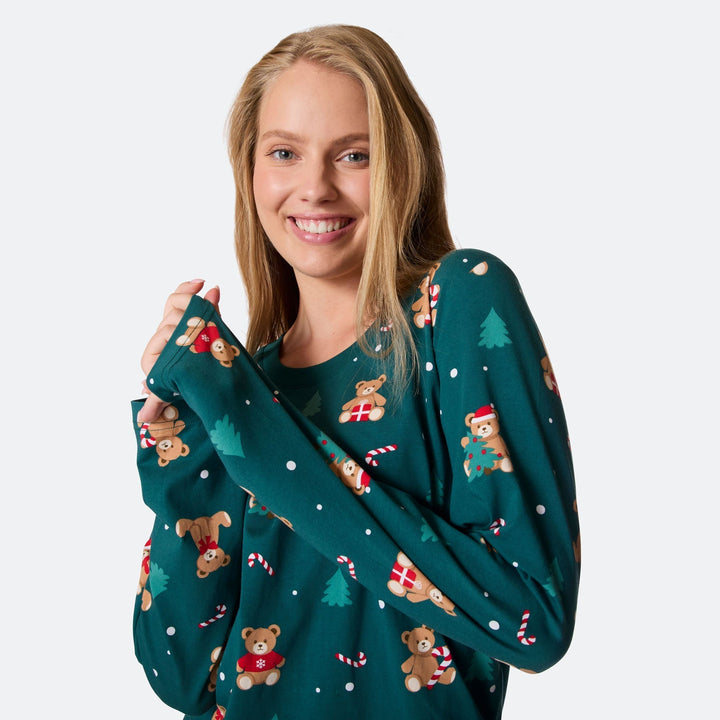 Vihreä nalle-joulupyjama naisille