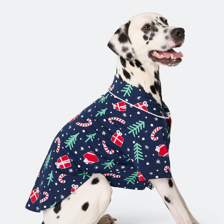 Sininen joulukuosinen joulupyjama koiralle