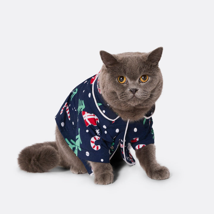 Sininen joulukuosinen joulupyjama kissalle