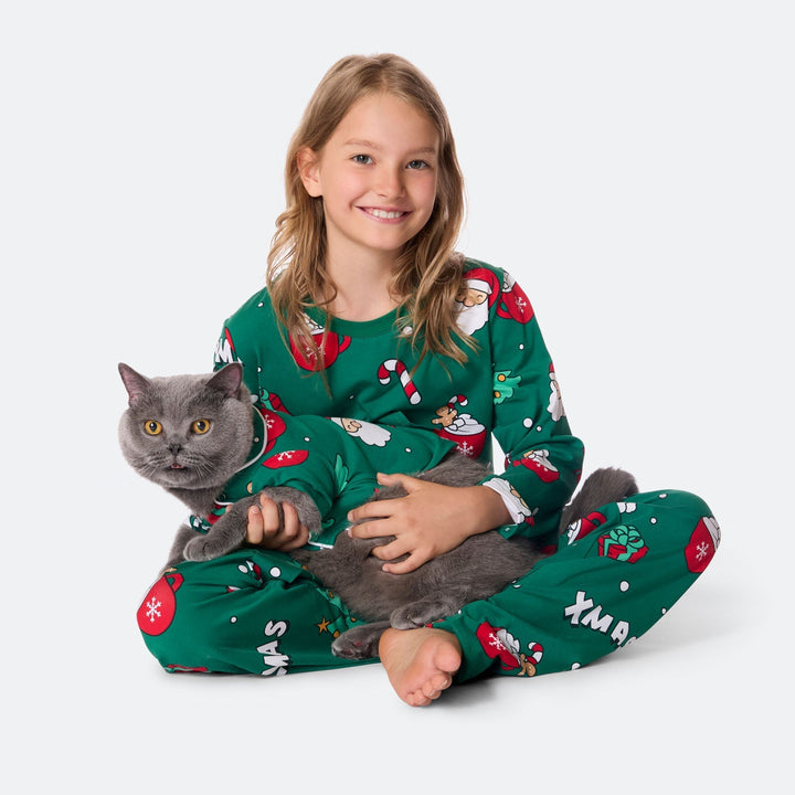 Vihreä xmas-joulupyjama kissalle