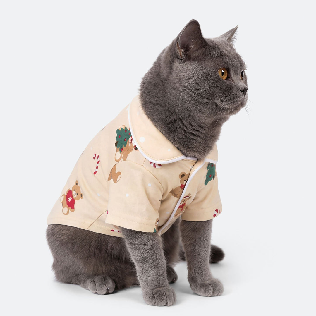 Beige nalle-joulupyjama kissalle