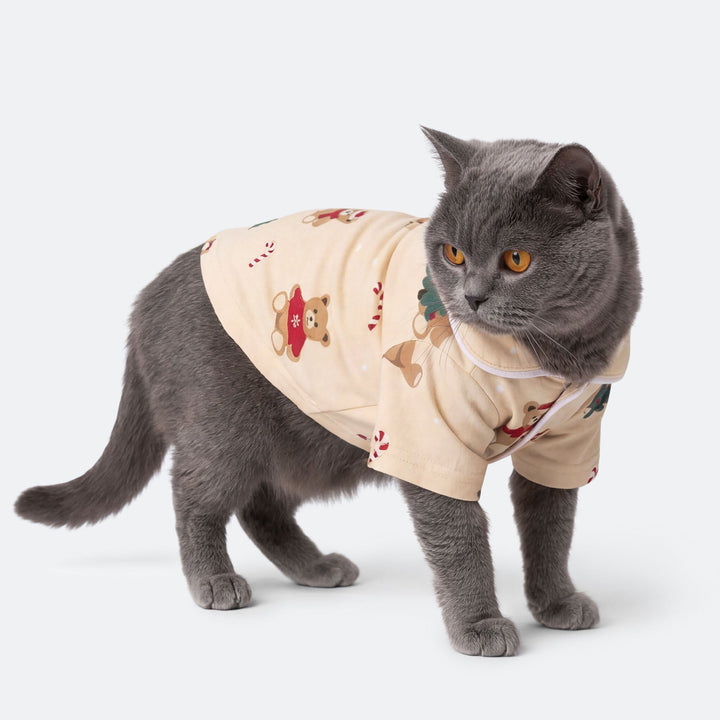 Beige nalle-joulupyjama kissalle