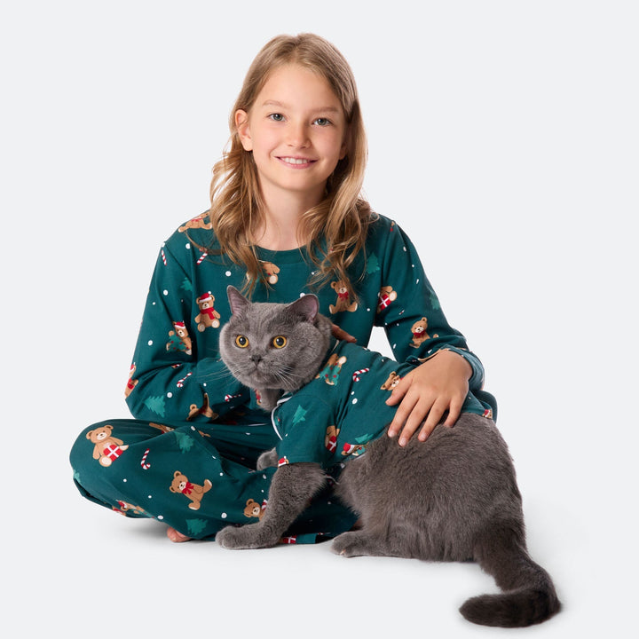 Vihreä nalle-joulupyjama kissalle