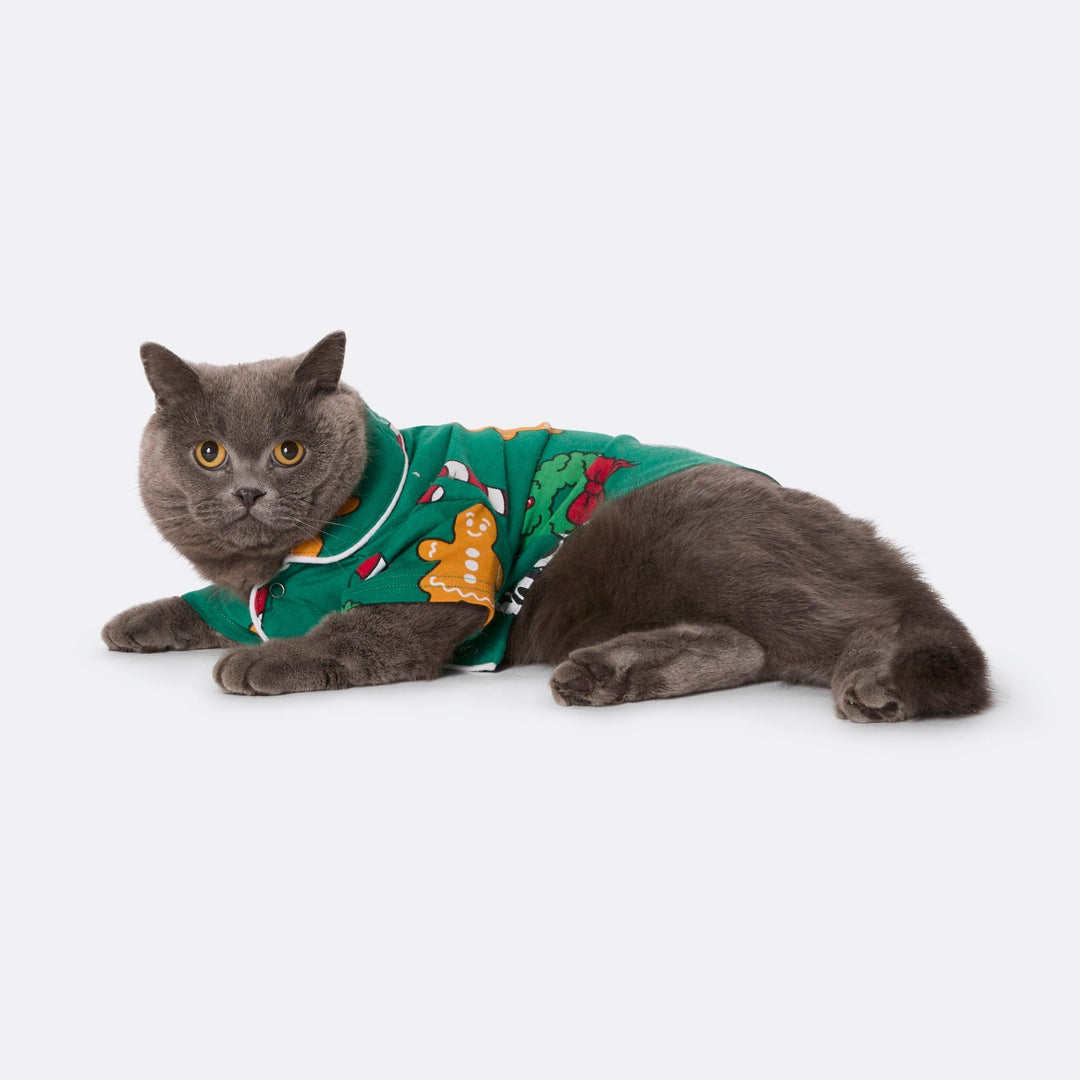 Vihreä hohoho-joulupyjama kissalle