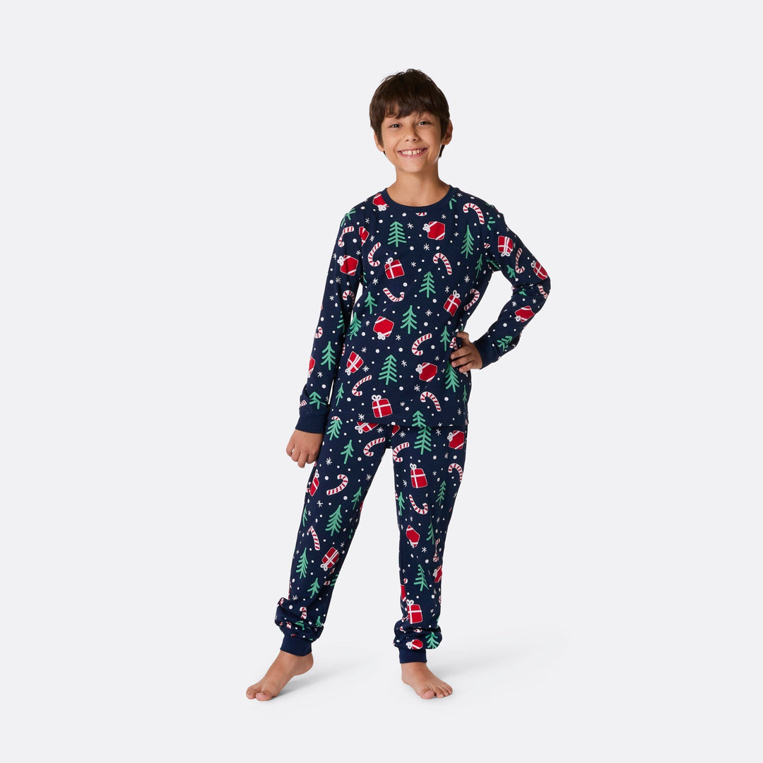 Sininen joulukuosinen joulupyjama lapsille