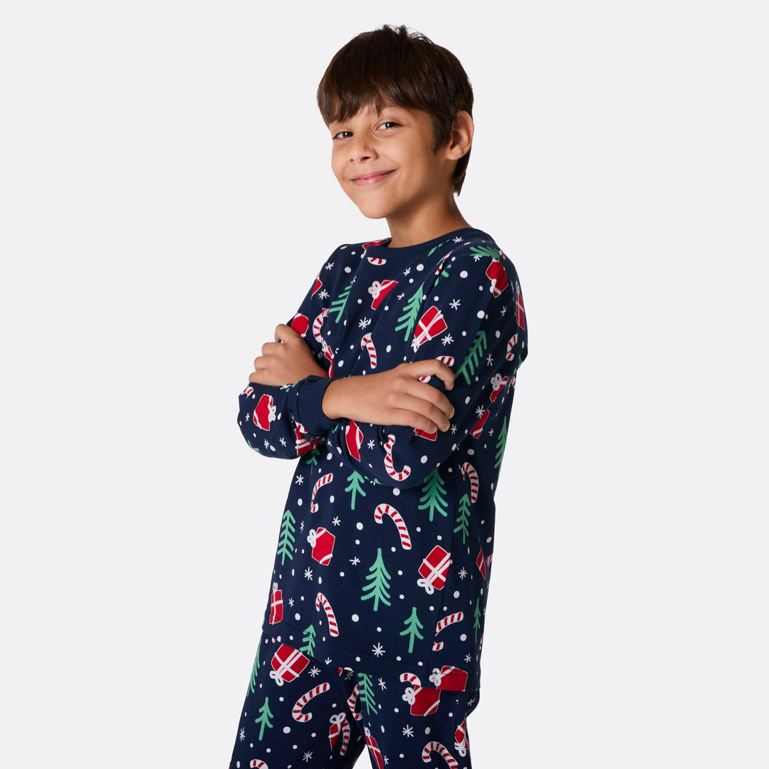 Sininen joulukuosinen joulupyjama lapsille