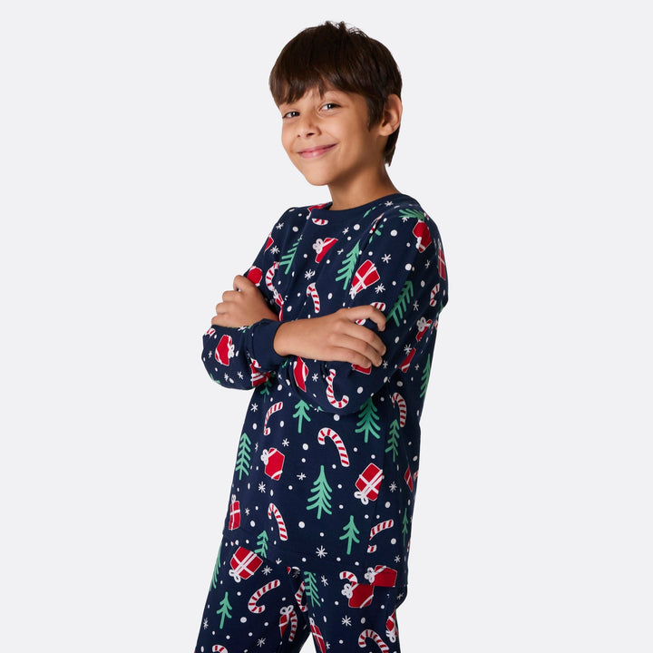 Sininen joulukuosinen joulupyjama lapsille