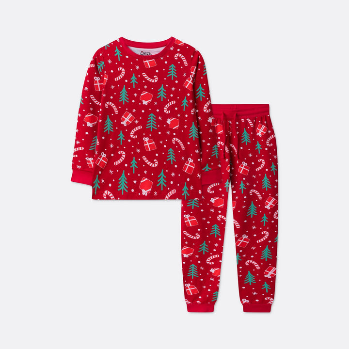 Punainen joulukuosinen joulupyjama lapsille