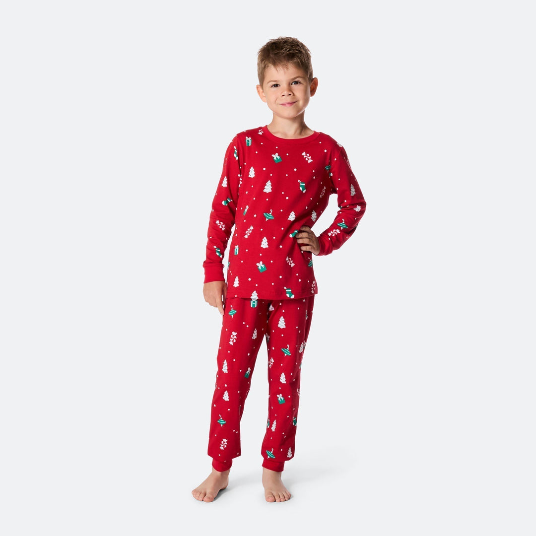 Punainen joulukoriste-joulupyjama lapsille