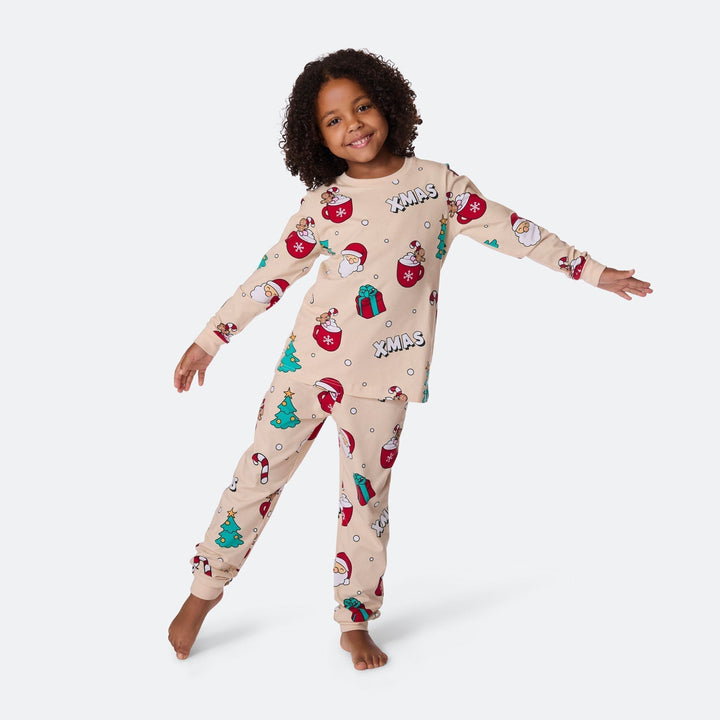 Beige xmas-joulupyjama lapsille
