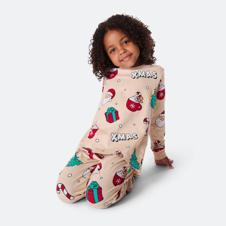 Beige xmas-joulupyjama lapsille