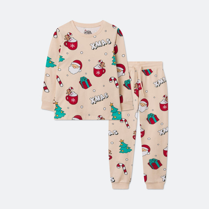 Beige xmas-joulupyjama lapsille