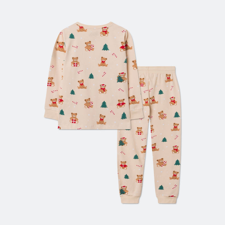 Beige nalle-joulupyjama lapsille
