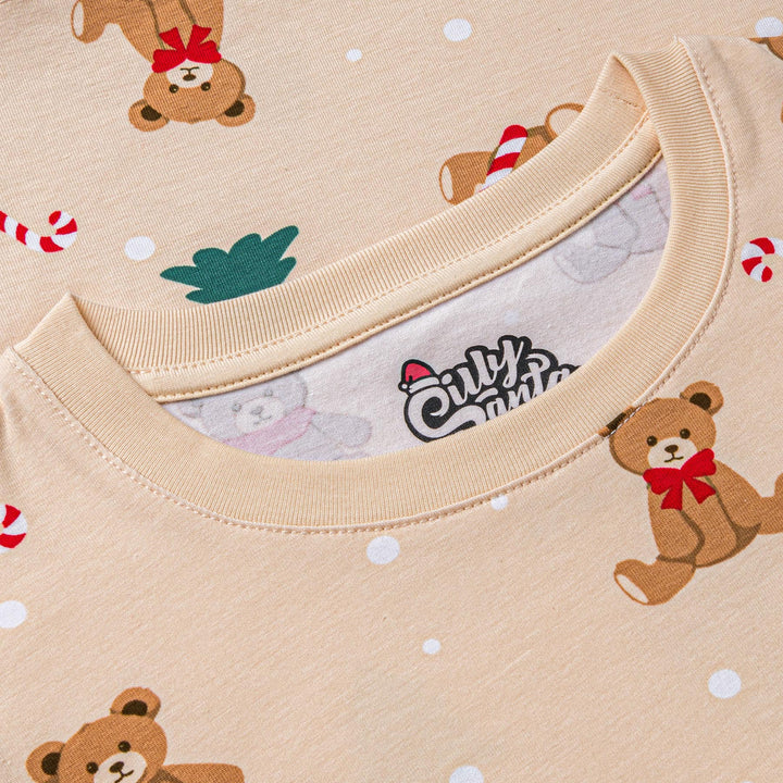 Beige nalle-joulupyjama lapsille