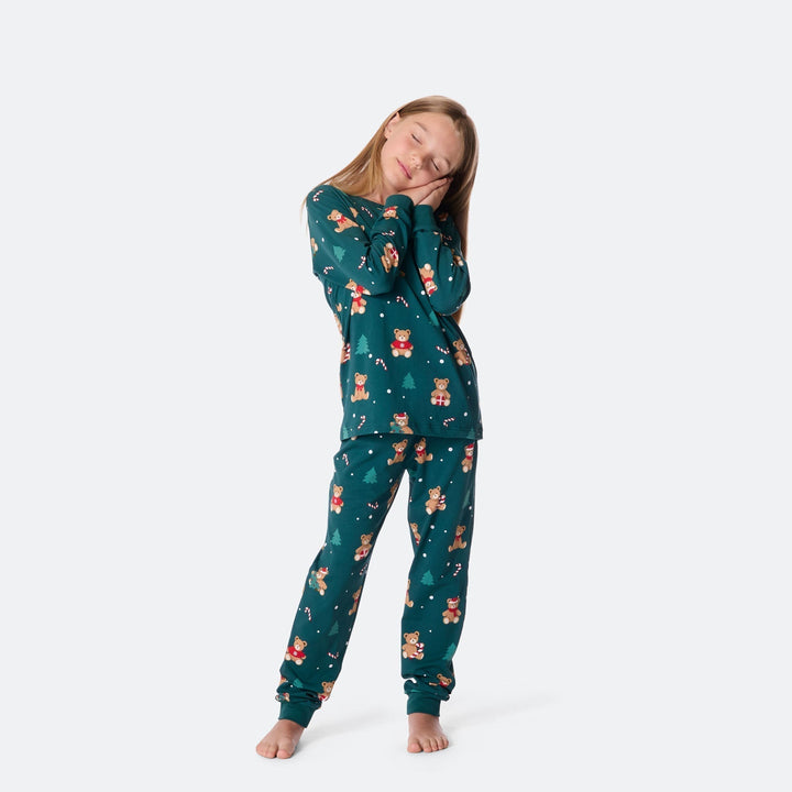 Vihreä nalle-joulupyjama lapsille