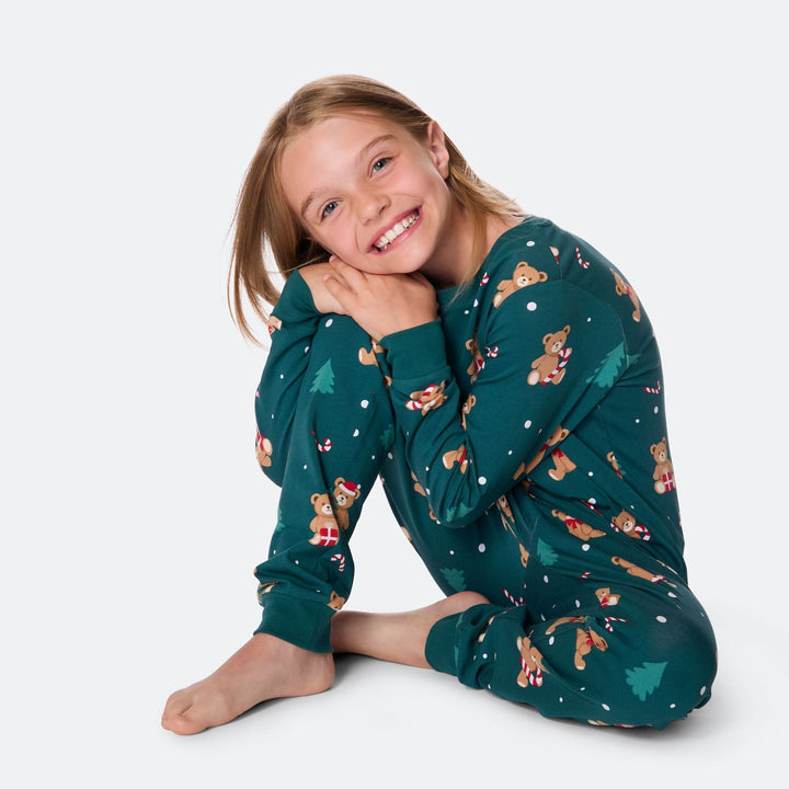 Vihreä nalle-joulupyjama lapsille