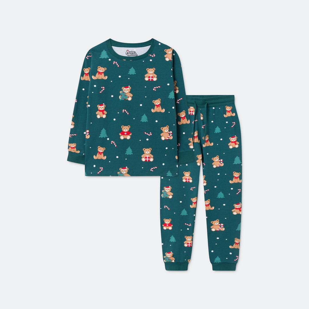 Vihreä nalle-joulupyjama lapsille