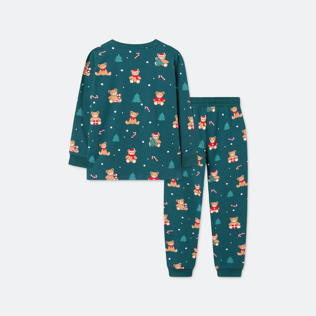Vihreä nalle-joulupyjama lapsille
