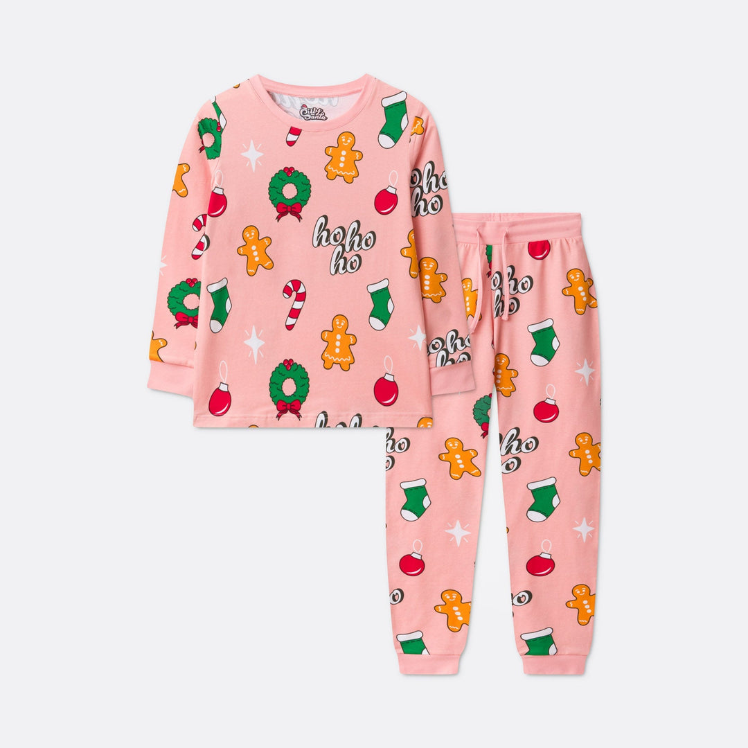 Vaaleanpunainen hohoho-joulupyjama lapsille