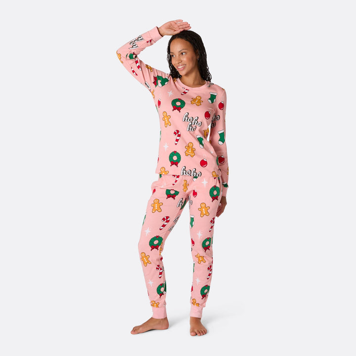 Vaaleanpunainen hohoho-joulupyjama naisille