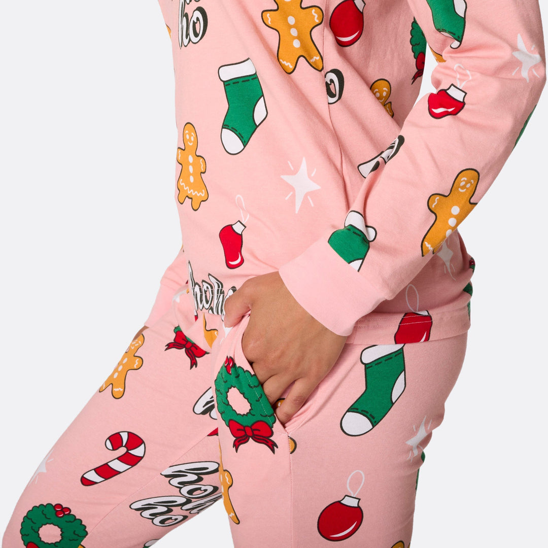 Vaaleanpunainen hohoho-joulupyjama naisille