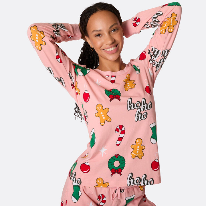 Vaaleanpunainen hohoho-joulupyjama naisille