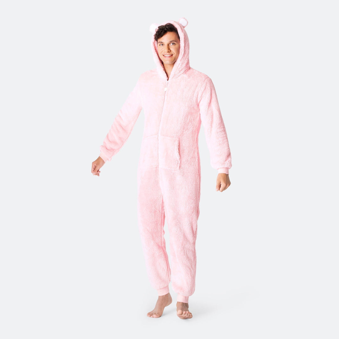 Vaaleanpunainen nalle-onesie miehille