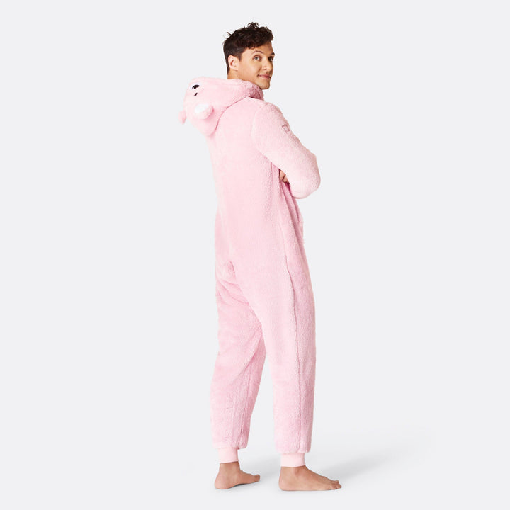 Vaaleanpunainen nalle-onesie miehille